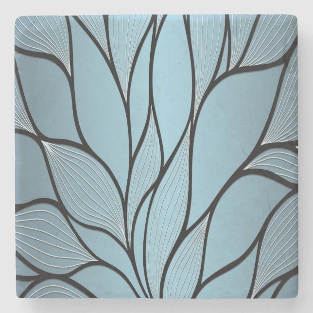 Sky Blue Hues Creative Leave Pattern  Stone Coaster (Front)