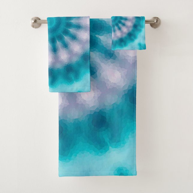 Sky blue kaleidoscope bath towel set (Insitu)