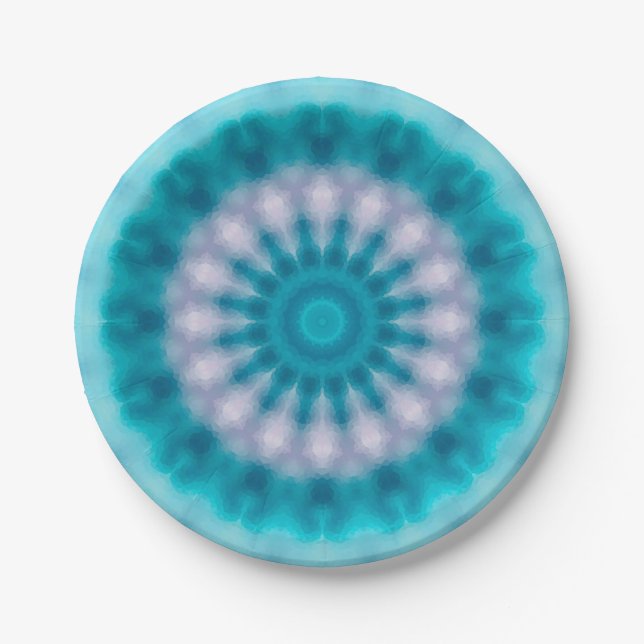 Sky blue kaleidoscope paper plate (Front)