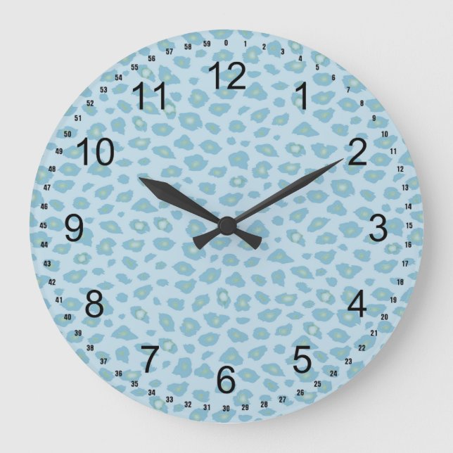 Sky Blue Leopard Print Large Clock (Front)