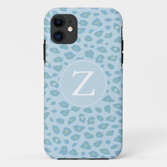 Sky Blue Leopard Print Monogram Case-Mate iPhone Case (Back)