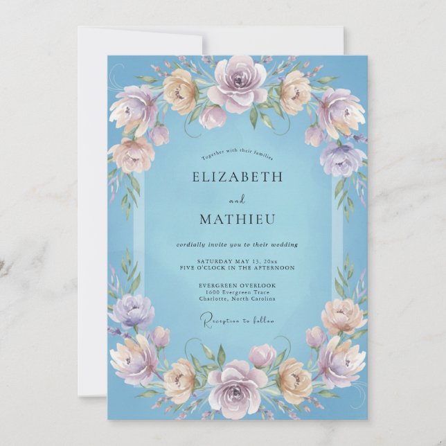 Sky Blue Lilac Vine Wedding Invitation (Front)