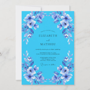 Sky Blue Lyrical Blossom Wedding Invitation