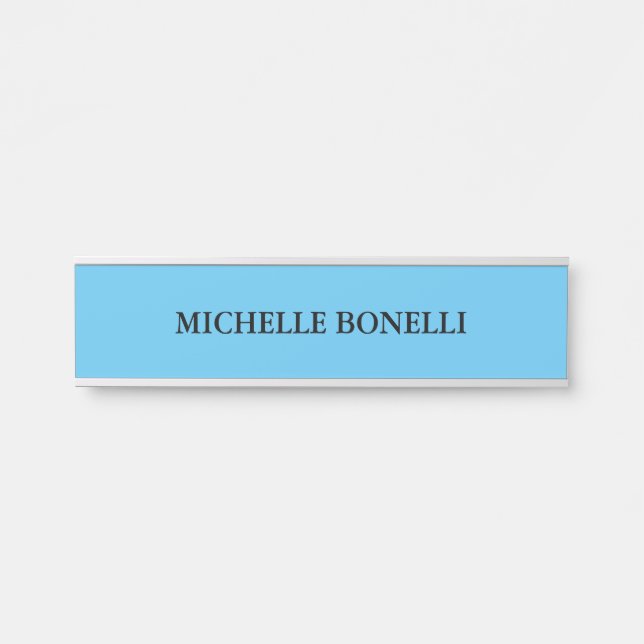 Sky Blue Minimalist Plain Legible Modern Door Sign (Front)