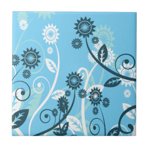 Sky Blue Modern Floral Tile