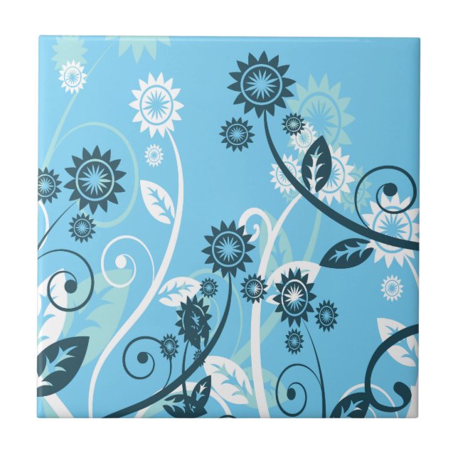 Sky Blue Modern Floral Tile (Front)