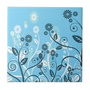 Sky Blue Modern Floral Tile