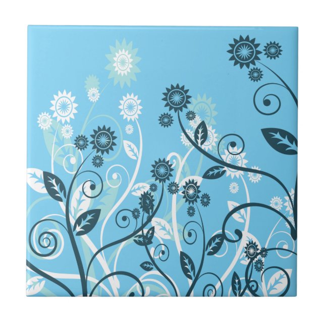 Sky Blue Modern Floral Tile (Front)