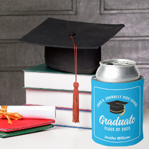 Sky Blue Modern Graduate Custom Graduation Party Can Cooler