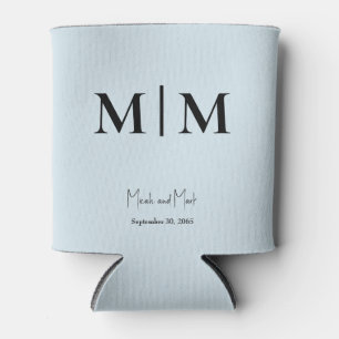 Sky Blue Monogram and Names Wedding Can Cooler