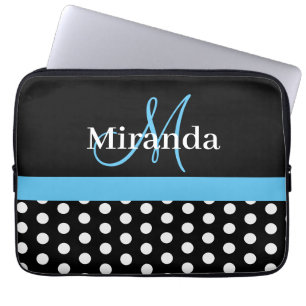 Sky Blue Monogram Black White Polka Dot Laptop Sleeve