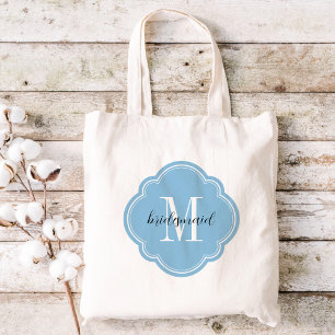 Sky Blue Monogram Bridesmaid Tote Bag