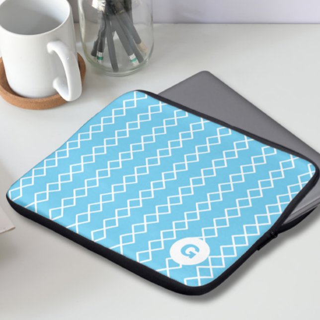 Sky Blue Monogram Geometric Laptop Sleeve (Creator Uploaded)