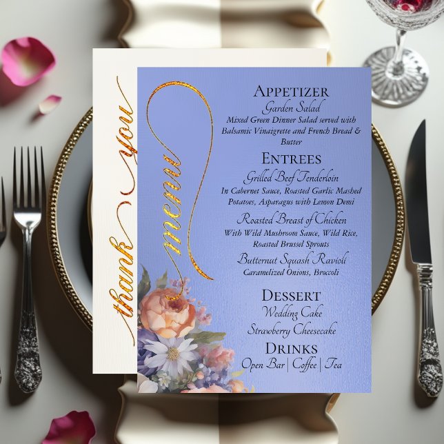 Sky Blue - Monogram, Wildflowers & Thank You  Menu (Creator Uploaded)