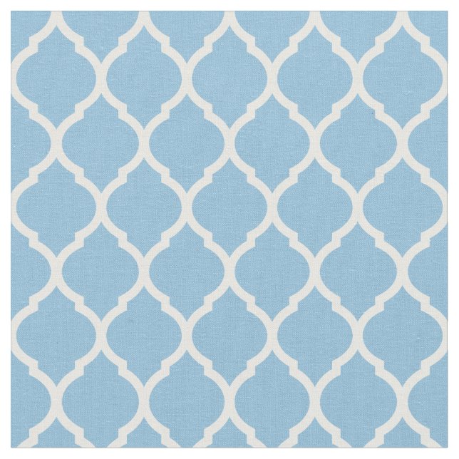 Sky Blue Moroccan Quatrefoil Fabric (Close Up)