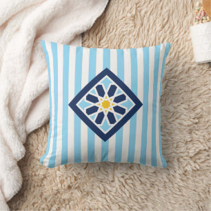 Sky Blue Moroccan Zellige Flower Symbol Cushion