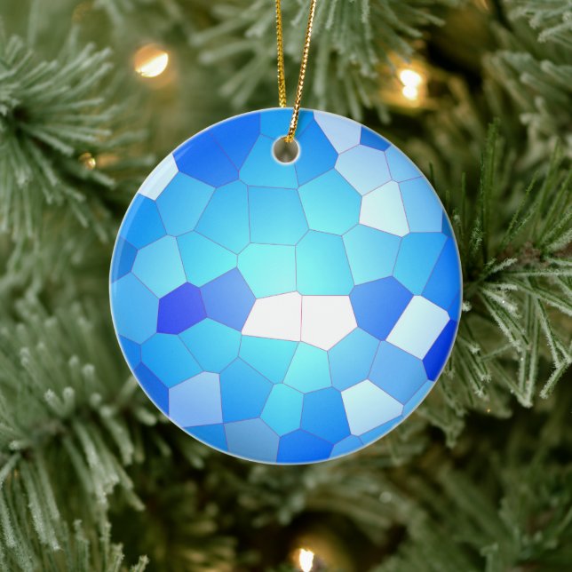 Sky Blue Mosaic Pattern Ceramic Ornament (Tree)