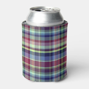 Sky Blue Navy Burgundy Pistach Preppy Madras Plaid Can Cooler