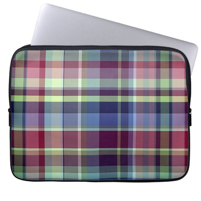 Sky Blue Navy Burgundy Pistach Preppy Madras Plaid Laptop Sleeve (Front)