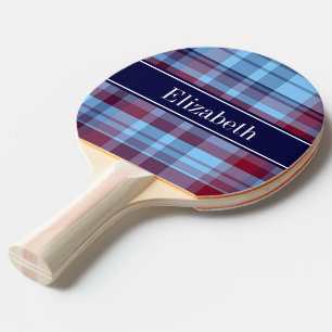 Sky Blue Navy Burgundy Preppy Madras N Monogram Ping Pong Paddle