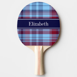 Sky Blue Navy Burgundy Preppy Madras N Monogram Ping Pong Paddle