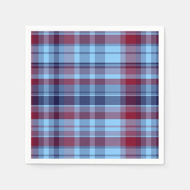 Sky Blue Navy Burgundy Preppy Madras Napkin (Front)