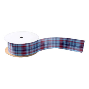 Sky Blue Navy Burgundy Preppy Madras Satin Ribbon