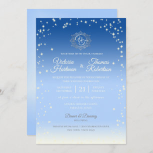 Sky Blue Ombre' Sparkle Wedding Invitation