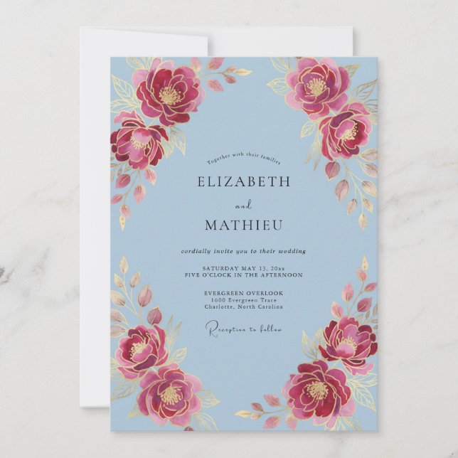 Sky Blue Opulent Romantic Wedding Invitation (Front)