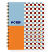 Sky Blue Orange Sunburst Chequerboard Notebook - M