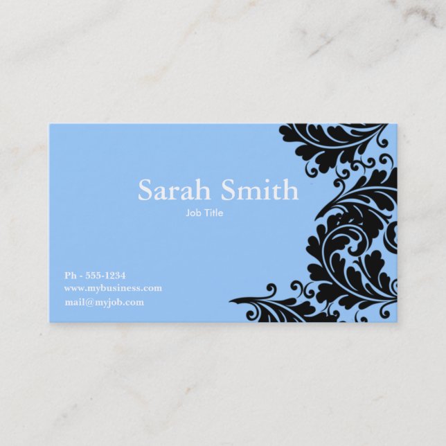 Sky blue paisley damask business card (Front)
