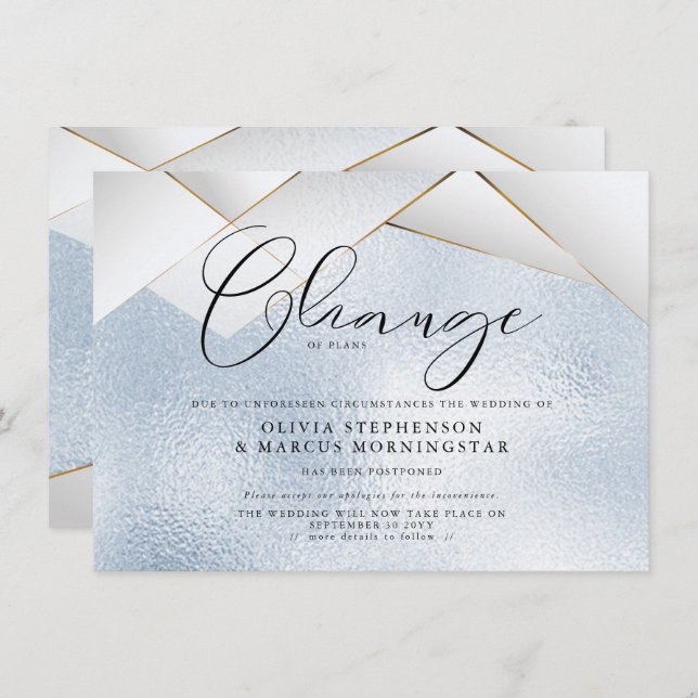 Sky Blue Pearl Facets Postponed Wedding Invitation (Front/Back)