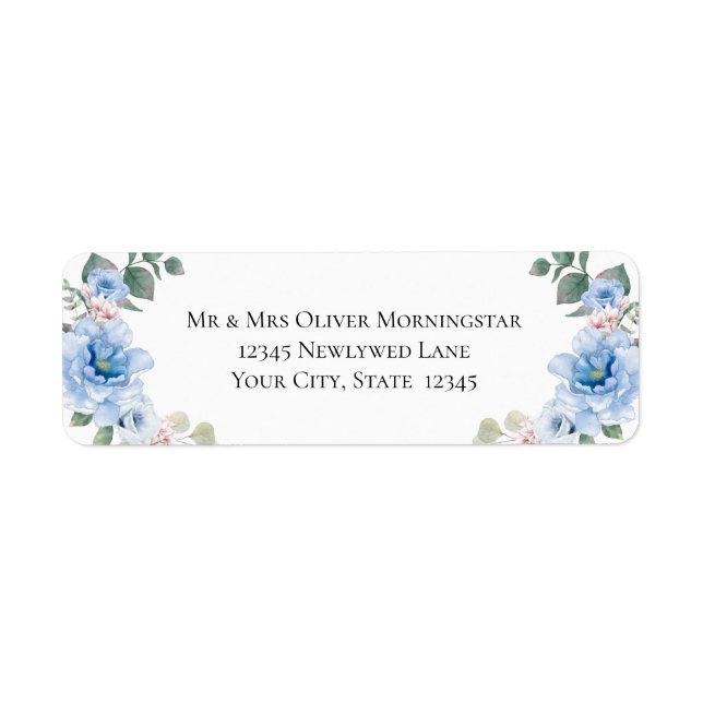 Sky Blue Peony Flowers Return Address Label (Front)