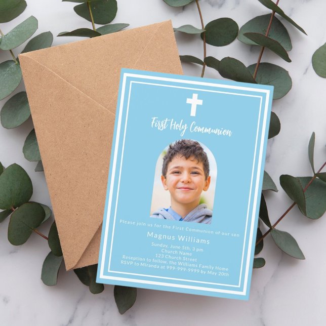 Sky blue photo arch First Holy Communion Invitation (Creator Uploaded)