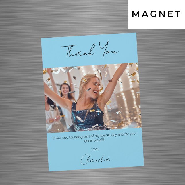Sky blue photo thank you magnet card (Creator Uploaded)