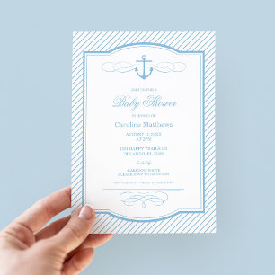 Sky Blue Preppy Coastal Boy Baby Shower Invitation