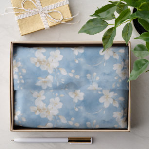 Sky Blue Pretty White Flowers Bridal Shower Tissue Paper