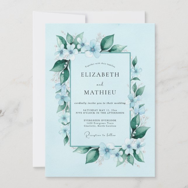Sky Blue Pristine Botanical Wedding Invitation (Front)