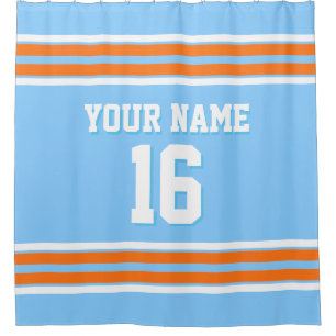 Sky Blue Pumpkin Orange Wht Stripes Sports Jersey Shower Curtain