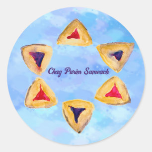 Sky Blue Purim Hamantaschen  Classic Round Sticker
