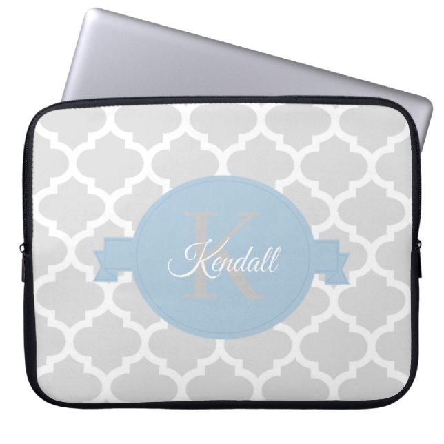 Sky Blue Quatrefoil Personalised Laptop Sleeve (Front)