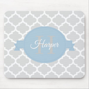 Sky Blue Quatrefoil Personalised Mouse Pad