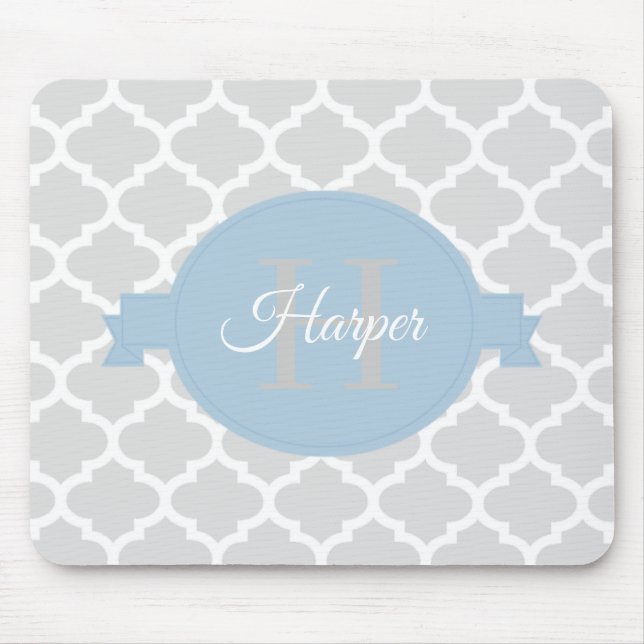 Sky Blue Quatrefoil Personalised Mouse Pad (Front)