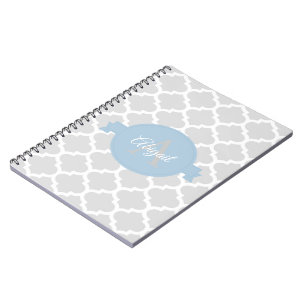 Sky Blue Quatrefoil Personalised Spiral Notebook