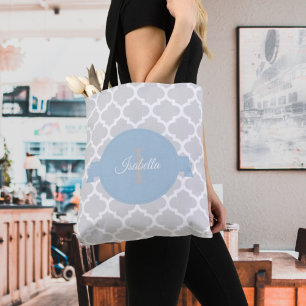 Sky Blue Quatrefoil Personalised Tote Bag