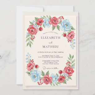 Sky Blue Red Vibrant Spring Wedding Invitation