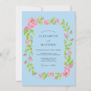 Sky Blue Rose Garland Wedding Invitation