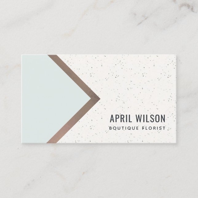 Sky Blue Rose Gold White Ceramic Geometric Chevron Business Card (Front)