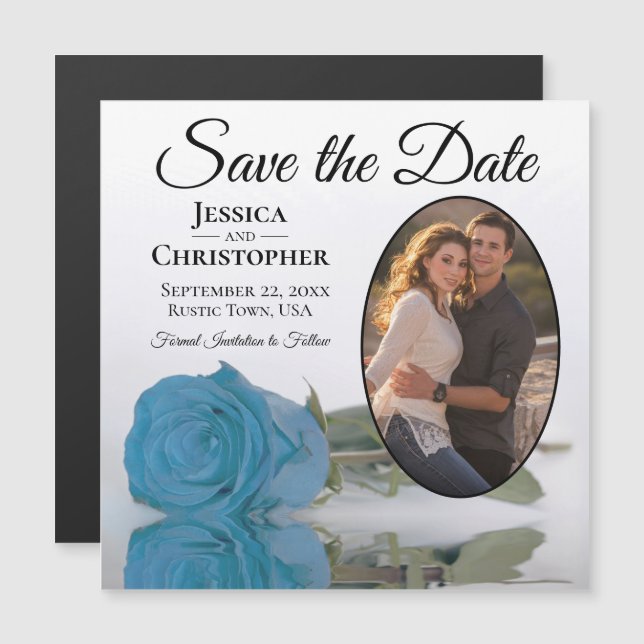 Sky Blue Rose Wedding Save The Date Photo Magnet (Front/Back)