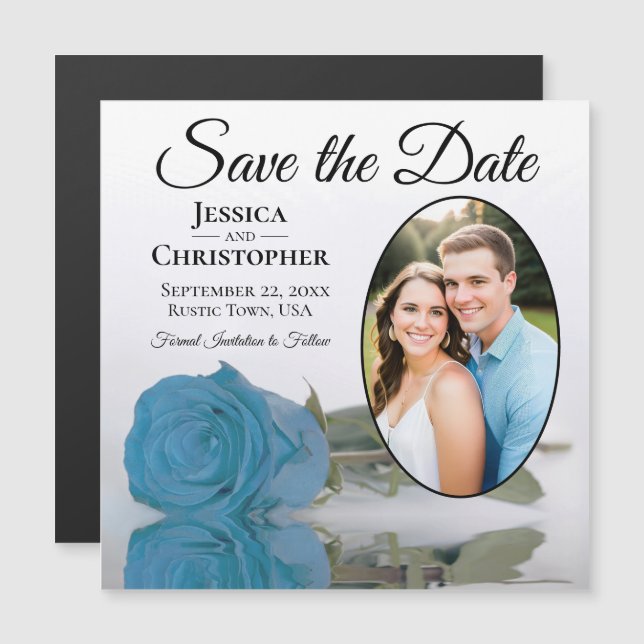 Sky Blue Rose Wedding Save The Date Photo Magnet (Front/Back)